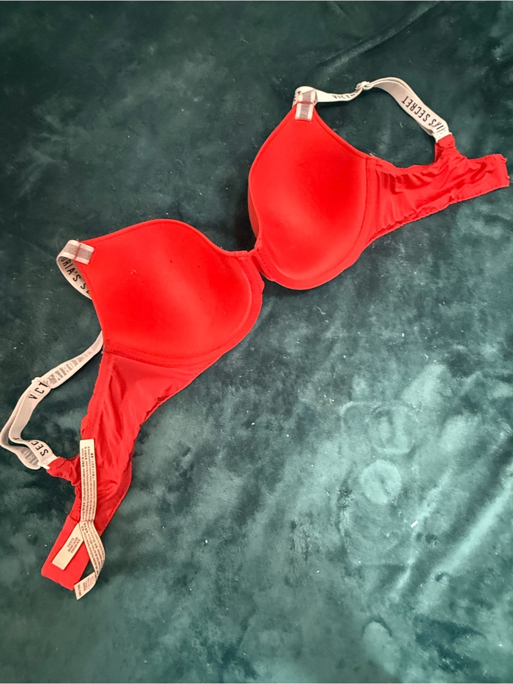 Victoria’s Secret Red T-Shirt Bra with Elastic Logo Straps (36C)